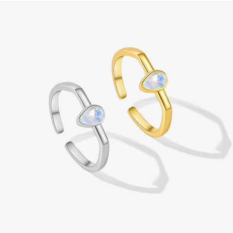 S925 Sterling Silver Open Ring For Women Minimalist Adjustable Water Drop Moonstone Elegant Luxury Fashion Jewelry Gift