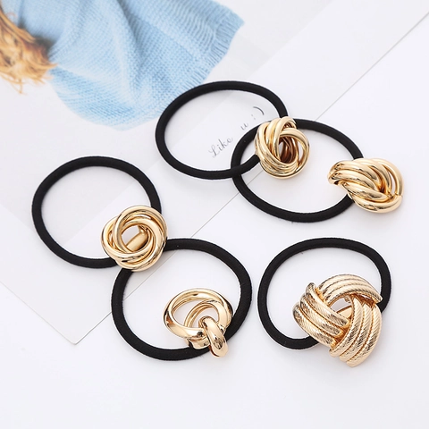 Fashion High Elasticity Hair Ties Ponytail Holder Metal Geometric Knot Interlinked Rings Elastic Hair Bands For Women