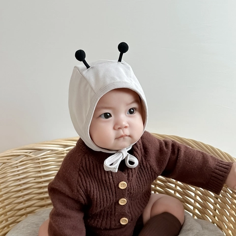 Baby Bonnet Hat Cute Bee Antennae Knitted Cotton Ear Protection Soft Cap With Straps For Newborn Infants