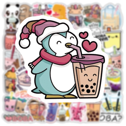 Pegatinas Dibujos Animados Té Boba Café Animales Impermeable PVC Decorativas Para Portátil Botella Maleta Scrapbooking Lindo