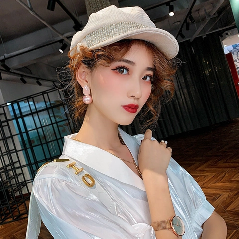 Pink Faux Artificial Pearl Geometric Rabbit Ear Drop Earrings With 925 Sterling Silver Earring Post Sweet Alloy Jewelry For Women