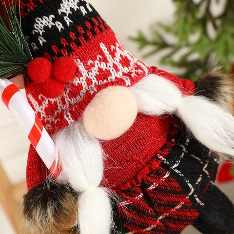 Decorazione Gnomo Di Natale Bambola In Maglia Con Barba In Pelliccia Lanterna Bastoncino Di Zucchero E Aghi Di Pino Festa