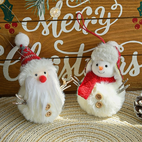 Addobbi Natalizi Appesi Babbo Natale Pupazzo Di Neve Bambole Di Peluche Cappello Maglia Bottone Legno Per Decorazione Albero