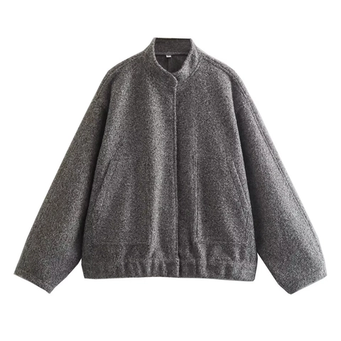 Veste Bomber Décontractée pour Femme à Col Montant Style Travail Minimaliste Ample Y2K Streetwear Polyester Coupe-vent Manteau