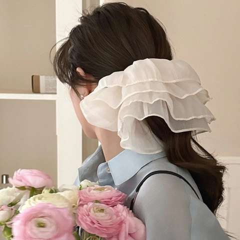 Coletero Extra Grande De Organza De Malla Plisado Con Volantes Capas Accesorio Para El Cabello Francés Elegante Mujer Niña