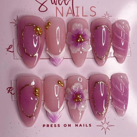 Press On Nails 3D Σκαλιστά Λουλούδια Ντεγκραντέ Γαλλικού Στυλ Τεχνητά Νύχια Από Ρητίνη Για Γυναίκες Χειροποίητο Μανικιούρ