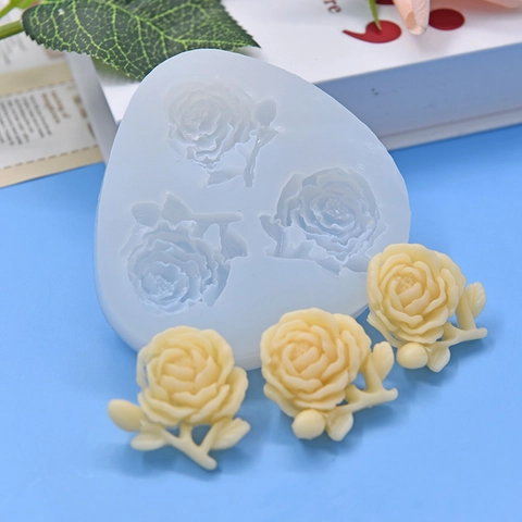 Rose Flower Silicone Mold Three Cavity 3D Floral DIY Baking Fondant Chocolate Soap Resin Candle Making Tools
