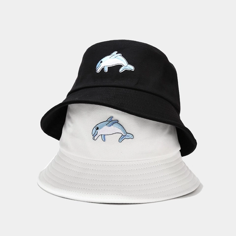Cappello Alla Pescatora Cotone Ricamo Delfino Protezione Solare Outdoor Casual Pescatore Per Donne Uomini Spiaggia
