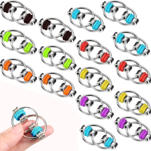 Flippy Chain Fidget Toy Metal Silicone Stress Relief Anxiety ADHD Portable Mini Keychain For Adults Kids Office Desk