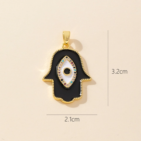 Hamsa Hand Böser Blick Anhänger Kupfer Zirkon Emaille Vergoldet Modeschmuck Zubehör Für Frauen