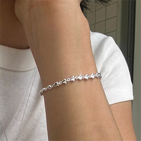 Bracciale A Catena Con Cuore In Argento Sterling 925 Gioielli Stile Coreano Minimalista Per Donna Elegante Quotidiano
