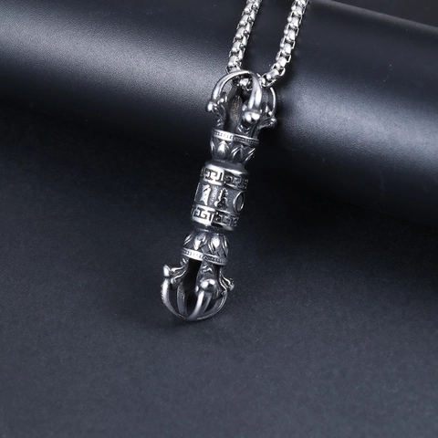 Vajra Pestle Necklace Pendant Stainless Steel Six Word Mantra Religious Amulet Retro Ethnic Style Jewelry For Men