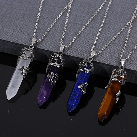 Collana Con Pendente In Cristallo Naturale Colonna Esagonale Retro Fiore Vite Avvolto Gioielli In Pietra Per Donna Stile Boho