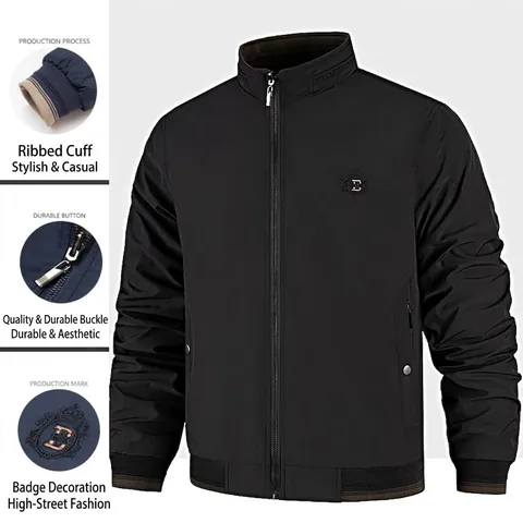 Heren Bomberjack Opstaande Kraag Winddicht Lichtgewicht Casual Bovenkleding Rits Zak Polyester Mode Jas Voor Man