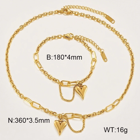 Collar Y Pulsera Con Colgante De Corazón De Acero Inoxydable Joyería De Cadena Empalmada Para Mujer Romántico Elegante
