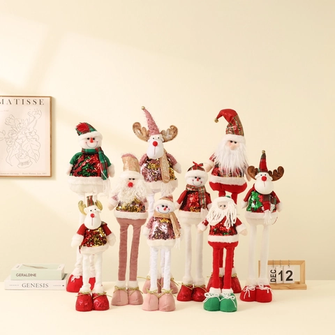 Muñecos De Peluche De Navidad Papá Noel Muñeco De Nieve Reno Tela Lentejuelas Piernas Telescópicas Decoración Ornamento