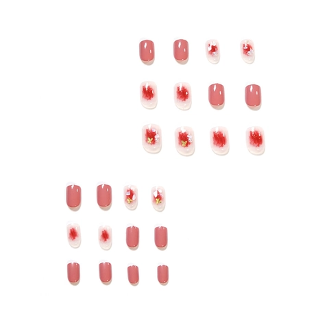 Press On Nägel Kurz Eckig Rund Rosa Mit Goldener Schmetterling Künstliche Perle Dekor Künstliche Nägel Abnehmbar Für Frauen