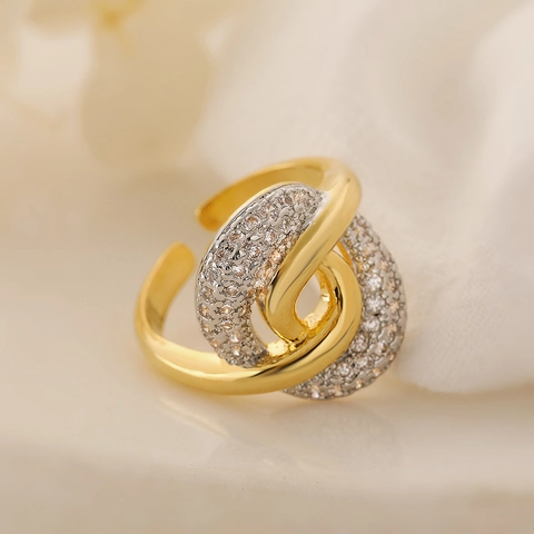 Anillo Abierto De Cobre Chapado En Oro Lujo Micro Pave Circon Geometrico Irregular Joyeria Ajustable Para Mujeres