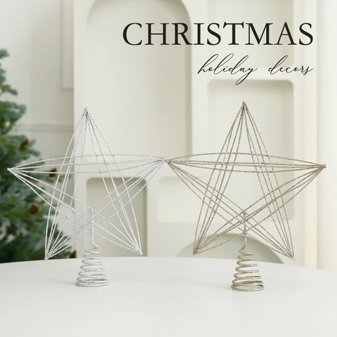 Christmas Tree Topper Star Sparkling Glitter Hollow Eight Pointed Five Pointed Explosion Style Metal Ornament Xmas Decor