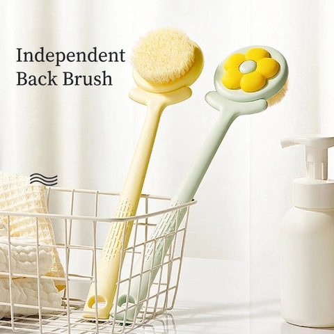 Flower Shaped Long Handle Bath Body Brush Soft Nylon Bristles Back Scrubber Massage Exfoliating Shower Tool