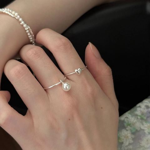 925 Sterlingsilber Künstliche Perle Anhänger Ring Herz Verstellbarer Offener Ring Minimalistischer Schmuck Für Damen Ring