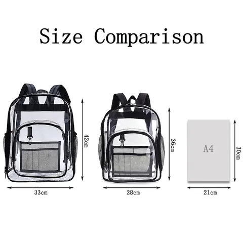 Mochila Transparente PVC Impermeable Gran Capacidad Para Escuela Estadio Control Seguridad Viaje Ligero Ajustable