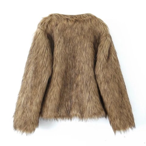 Women Faux Fur Short Jacket Elegant Solid Color V Neck Long Sleeve Fashion Warm Autumn Outerwear