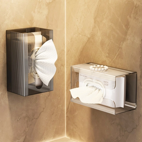 Scatola Per Fazzoletti A Parete Acrilico Texture A Costine Trasparente Grigio Fumo Dispenser Salviette Impermeabile Moderno Bagno Cucina