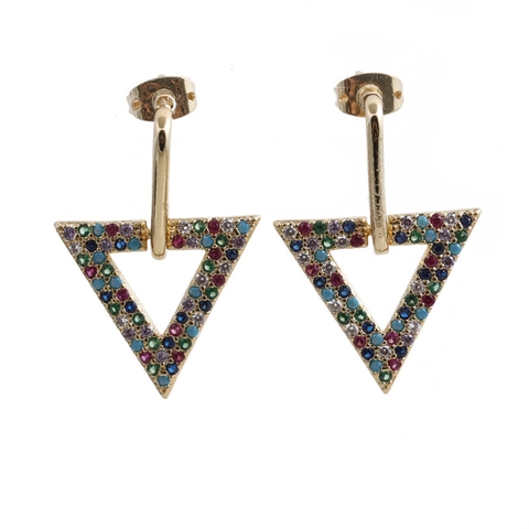 Vintage Geometric Triangle Copper Drop Earrings Colorful White Cubic Zirconia Inlaid Exaggerated Style For Women