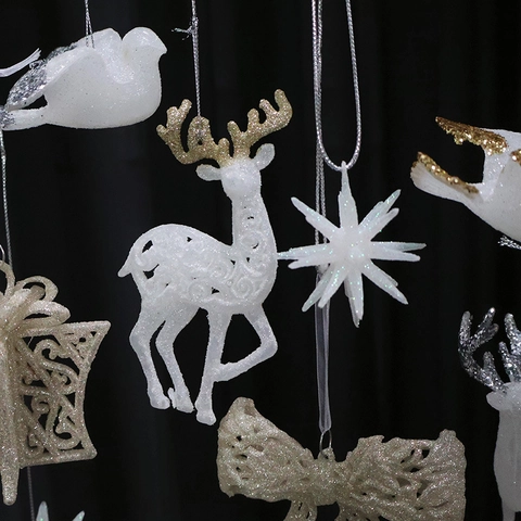 Addobbi Albero Natale Luccicanti Plastica Renna Stella Fiocco Ghiacciolo Colomba Decorazioni Sospese Per Festa Inverno