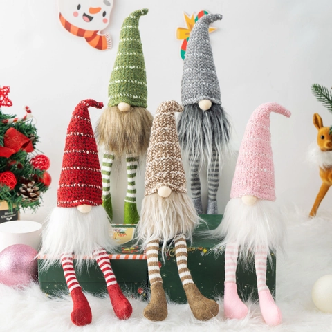 Christmas Gnome Plush Decoration Knitted Fabric Long Striped Legs Faceless Rudolf Home Party Table Decor Ornament Nordic Style