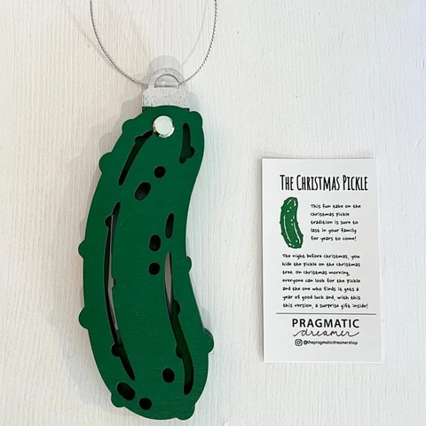 Ornamento Di Cetriolo Di Natale In Legno Decorazione Appesa Albero Di Natale Verde Con Slot Porta Soldi Clip Contanti