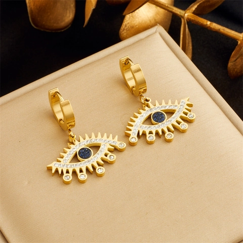 Evil Eye Creolen Gold Plattiert Edelstahl Mit Blau Weiß Zirkon Modeschmuck Für Damen