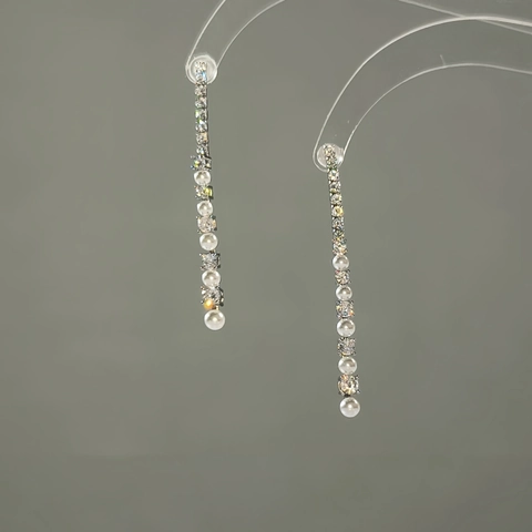 Pendientes Largos De Borla Elegantes Con Circonita Imitación De Perla Artificial Y Poste De Plata De Ley 925 Para Mujer Moda