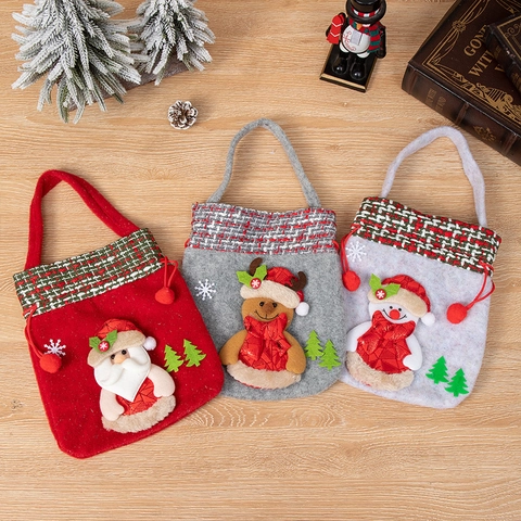 Sacchetti Regalo Di Natale Tessuto Non Tessuto Feltro 3D Babbo Natale Pupazzo Di Neve Renna Coulisse Imballaggio Caramelle