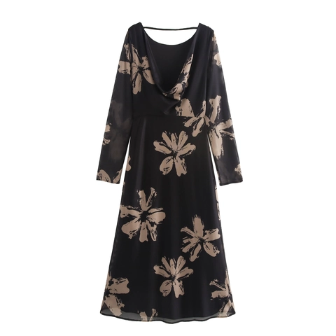 Sexy Floral Mesh Maxi Dress Backless Long Sleeve Elegant Bodycon Party Evening Dress For Women