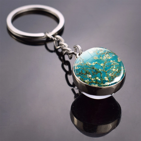 Vintage Vincent Van Gogh Art Oil Painting Keychain Silver Alloy Metal Glass Dome Pendant Keyring Artistic Souvenir Gift