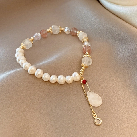 Handcrafted French Baroque Freshwater Pearl Bracelet With Alloy Coin Pendant Rhinestone Heart OT Buckle Vintage Women Bracelet Jewelry