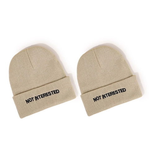 Acrylic Cuffed Beanie Hat Warm Winter Knit Cap With Not Interested Embroidery For Men Women Streetwear