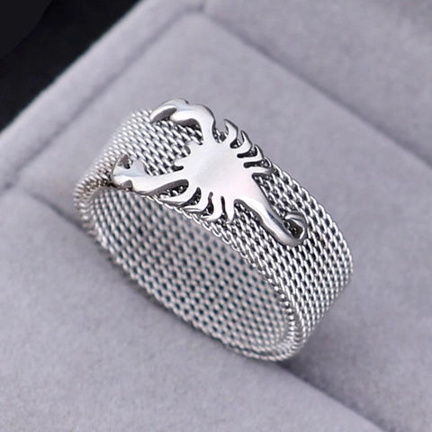 Stainless Steel Scorpion Ring For Men Women Punk Woven Mesh Band Ring Gothic Animal Jewelry Frosted Band Finger Ring Gift