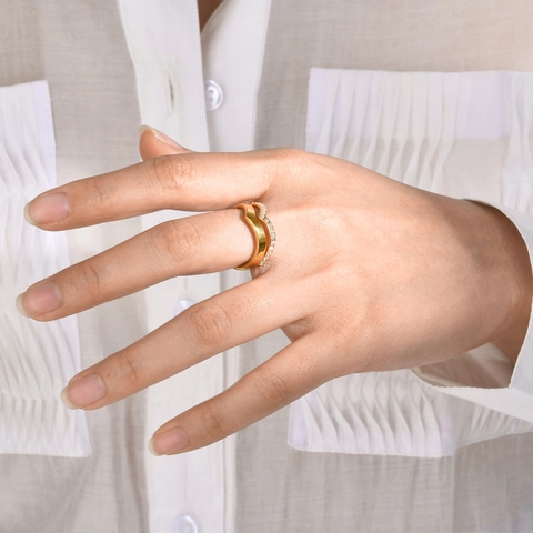 Chevron Ring V Shaped And Cubic Zirconia Ring Stainless Steel Minimalist Stackable Gold Silver Tone Jewelry For Women