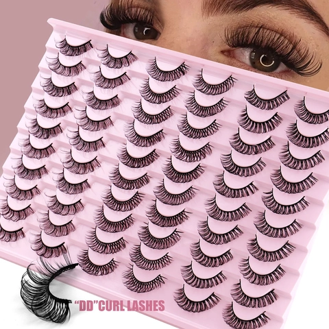 Russian DD Curl False Eyelashes Thick Voluminous Natural Wispy Synthetic Fiber Handmade Strip Lashes Eye Makeup