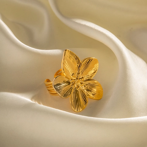 French Palace Style Gold Stainless Steel Flower Open Ring Retro Adjustable Matte Metal Ring For Women Jewelry Gift