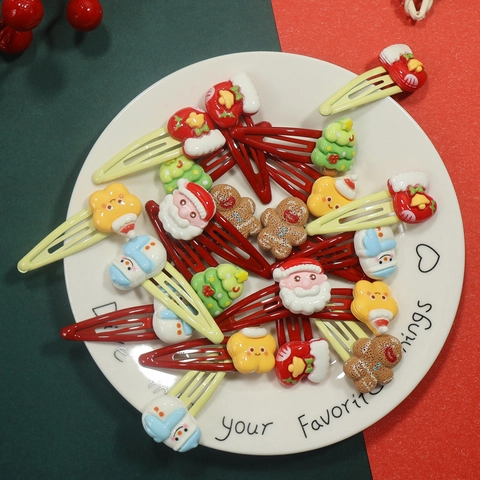 Pinzas Para El Cabello De Navidad Resina Dibujos Animados Papá Noel Muñeco De Nieve Árbol Metal BB Clips Para Niñas