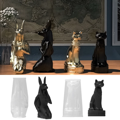 Siliconen Mal Oud Egypte Anubis Bastet Kat Standbeeld DIY Hars Gieten Epoxy Ambacht Bureau Decor Ornament Kunst Gereedschap