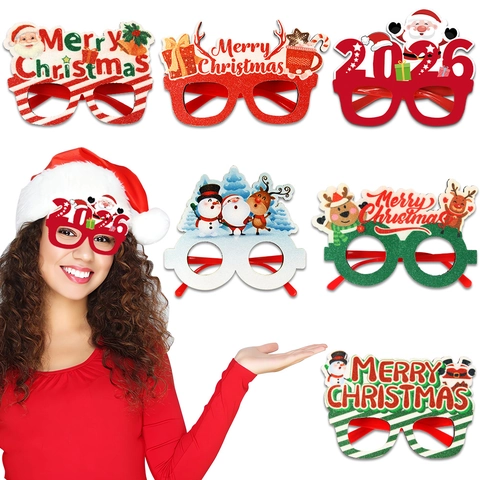 Cornice per Occhiali Decorativi di Buon Natale per Puntelli Fotografici per Feste Natalizie Occhiali da Festa Glitterati con Babbo Natale Cartone Animato e Alce