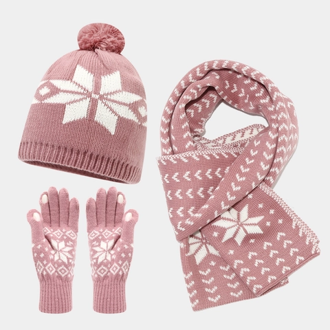 Cappello Invernale In Maglia Sciarpa E Guanti Touchscreen Acrilico Motivo Fiocco Di Neve Caldo Natale Pompon Per Uomini Donne