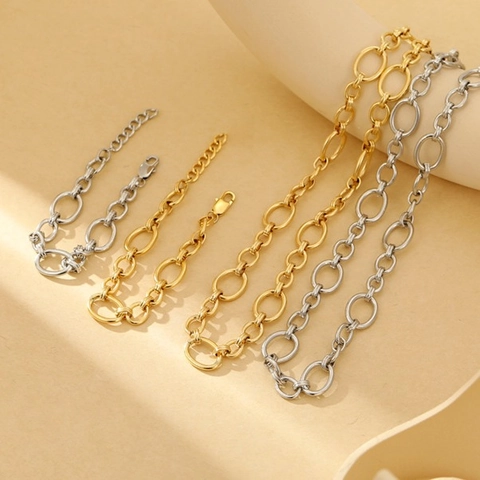 Bracciale E Collana A Catena Con Maglie Ovali Grandi In Acciaio Inossidabile Gioielli Minimalisti Punk Hip Hop Oro Argento