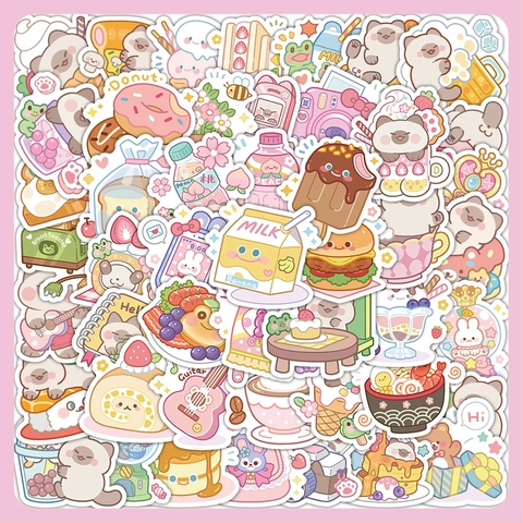 Kawaii Dessert Bear Cartoon Stickers Waterproof PVC For DIY Scrapbooking Journal Notebook Decoration Animal Food Design
