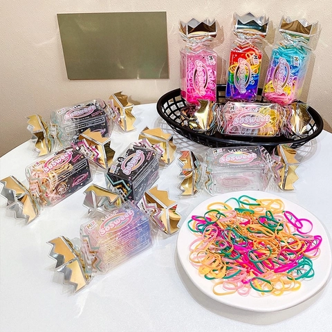 Colorful High Elasticity Rubber Band Hair Ties Girls Kids Daily Styling Candy Shape Plastic Box Durable Hair Accessories